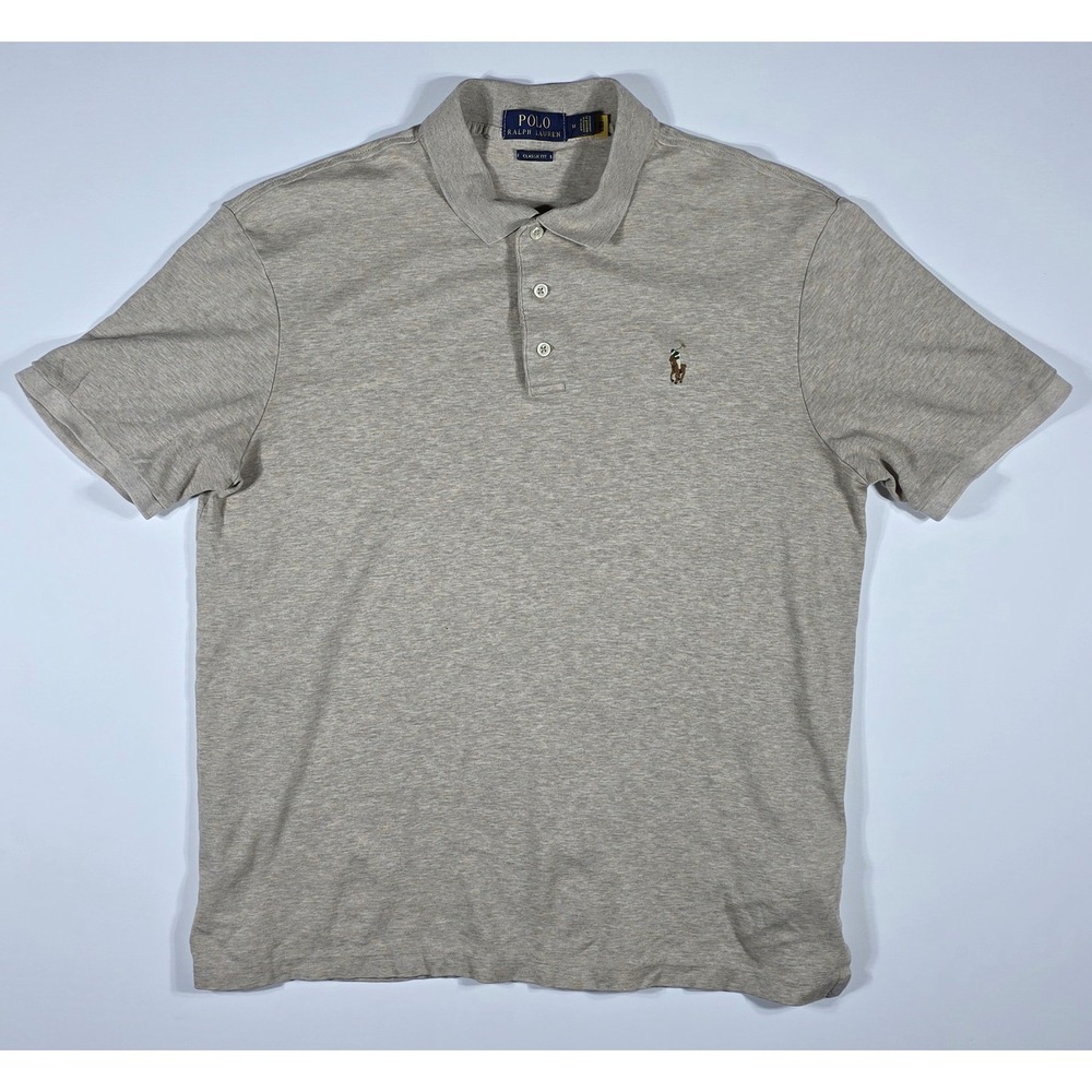 Polo Ralph Lauren Mens Classic‎ Fit Short Sleeve Polo Shirt Tan Beige Medium M